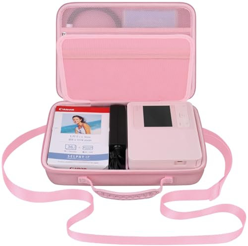 Elonbo Canon Selphy CP1500 Compact Photo Printer Valise Portable Bluetooth Impression Instantanée Sac de Rangement pour Appareil Photo Sac en Filet pour Câble de Papier Photo Zink, Couleur Rose