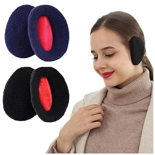 MOAZIFI 2 Paar Ohrenwärmer Damen/Herren, Warm Ohrenwärmer Schutz Vor Wind/Kälte, Verdickte Ohrenschützer Wind, Ohrenwärmer Fahrradhelm, Ohrenwärmer Damen Herbst/Winter(M, Schwarz/Marineblau)
