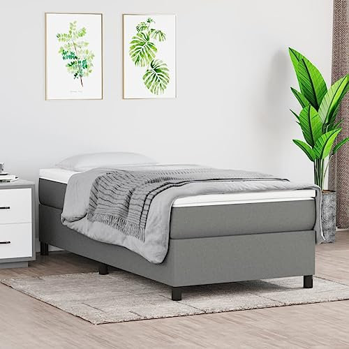 Keyroto Boxspringbett 100x200 mit Matratze Polsterbett 100x200 Bett mit matratze Bett ohne Kopfteil Bettgestell mit Lattenroste Stoff-Dunkelgrau-100 x 200 cm
