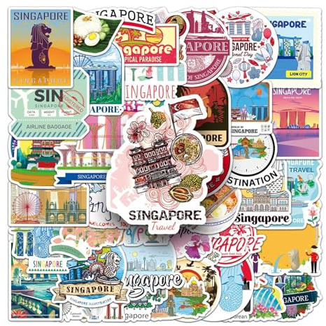 Singapur Aufkleber 50 Stück Skateboard Graffiti Aufkleber Motorräder Fahrrad Snowboard Gepäck Laptop Auto Koffer für Kinder und Jugendliche Wasserdichte Vinyl Aufkleber Singapore Stickers