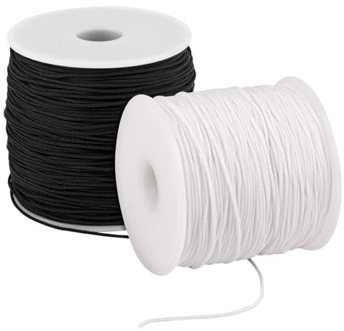 Cordon en nylon pour bracelets, colliers, macramé, bricolage, fabrication de bijoux (blanc/noir, 1 mm x 240 m)