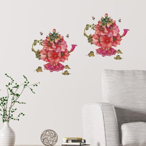 MOROBOR Blumen zum Reiben auf Transfers, 2 Stück, rote Blume, dekorative Aufkleber, große Transfers zum Dekorieren von Schränken, Türen, Vasen, Tellern, Heimdekorationen