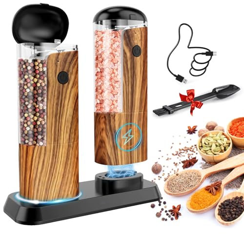Moulin Poivre et Sel Electrique Bois: Salieres et Poivrieres Moulin à épices Rechargeable Automatique Réglable Grosseur Table Poivrier Grande Capacité
