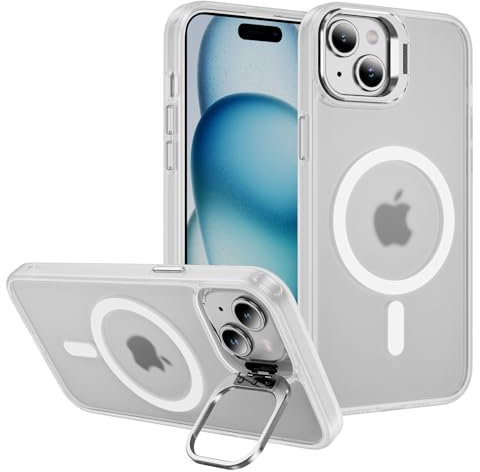 Hitaoyou iPhone 15 Plus Case Compatible with Magsafe, Transparent Matte Built-in Metal Camera Kickstand Protective Case for iPhone 15 Plus 6.7''