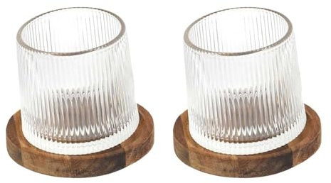 COOK CONCEPT, KA0390, Duo de Verres à Whisky en Verre Transparent avec Support en Acacia, idéal pour Cocktails et apéritifs, capacité 16cl, Design élégant, Taille 16cl, Couleur Transparent