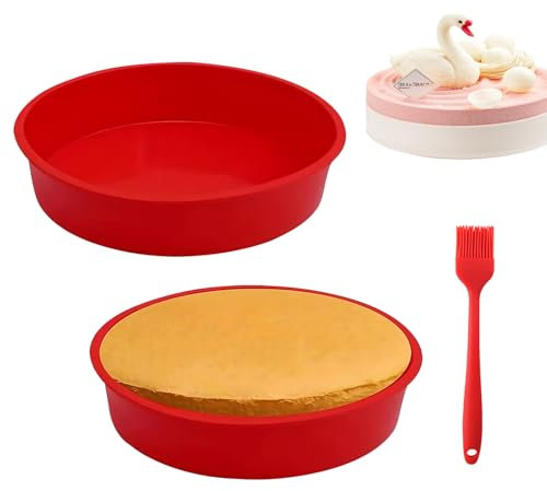 2Pcs 8 Inch Silicone Cake Tins for Baking, Silicone Cake Moulds, Non-Stick Round Cake Baking Pan Quick Release Suitable Baking Tray for Cakes Puddings Bread Muffins