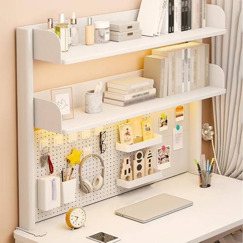 Ahtadums Klemmbare Schreibtisch Organizer zum Anstecken, 3 Ebenen Büro Computer Schreibtisch Zubehör Organizer, Clamp Regal Pegboard, Klemmregal mit 30 Zubehörteilen (White, 60cm)