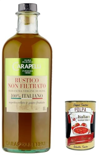 Italian Gourmet Olio Extra Vergine di Oliva Rustico 1 x 1L, nativ pur | Non filtrato, 100% italiano, intensiver Geschmack für Salate, Bruschette, Gesamtnettogewicht 1 L + Kostenlos Polpa 400g