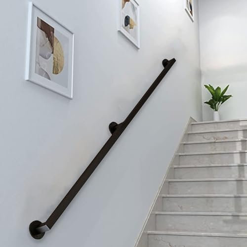 Schwarzer Handlauf für Treppen – Komplettset, 1 m, 2 m, 3 m, 4 m, 5 m, 6 m, Sicherheitshaltegriff für Industrietreppengeländer, an der Wand montierter Handlauf aus Schmiedeeisen für den Innen- und Auß