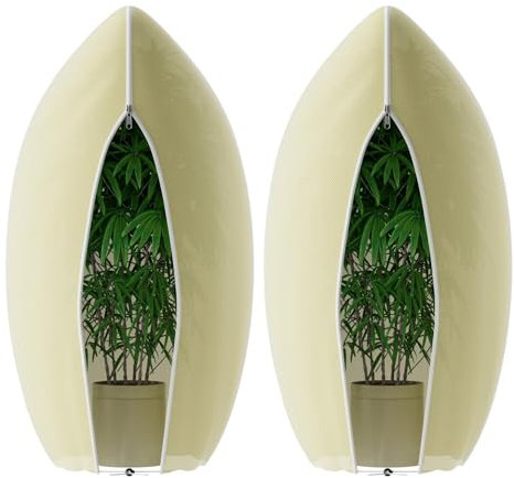 Siyurongg 2 Fundas de Invierno para Plantas en Maceta 80x120cm, Protección para Palmeras y Olivos, Cubierta Anticongelante para Plantas de Exterior, Funda con Cremallera y Cordón Ajustable