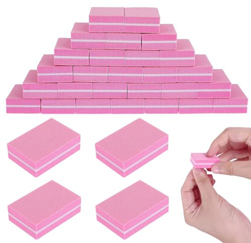 AEIOPRS 40 Pcs de Bloque de Lima para Uñas Mini Buffer de Uñas Pulidor de Uñas Doble Cara Lima Pulidora Lavable para Uñas de Gel y Acrílico Rosa