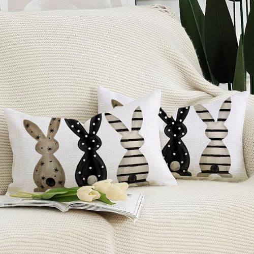 Vorysum 2er Set Ostern Kissenbezug 30x50 cm Kaninchen Osterdeko Sofakissen Ostereier Kissenbezüge Schwarz Kissen Frühling Sommer Happy Easter Kissenbezug Deko Urlaubsparty Picknick Outdoor Garten
