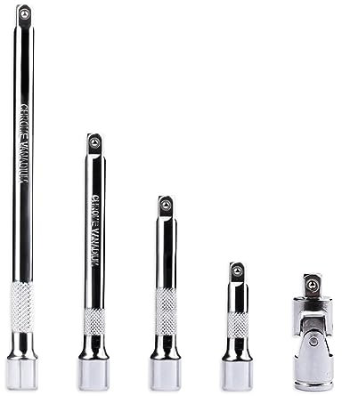 Lot de 5 barres d'extension de 6,35 mm, comprend 4 rallonges (50 mm, 75 mm, 100 mm, 150 mm) et 1 douille universelle à entraînement de 6,35 mm, acier au chrome vanadium