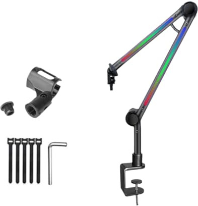 Lbvzxkad RGB Microphone Arm Stand,Mic Arm with RGB Light,Rotatable Suspension Boom Scissor Stand for Gaming Streaming B