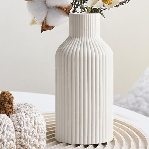 YADOBIG Vase en Céramique Blanc, Vase pour l'herbe de la Pampa, Boho Style Nordique, pour Salon, l'entrée, Le Bureau