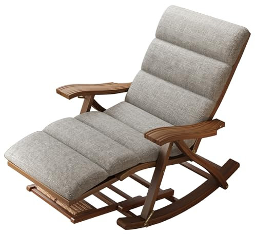 JKJZSALJ Sonnenliege mit Wippe aus Holz, verstellbare Liege, Liegestuhl aus Bambus, faltbar, mit Armlehne, Fußstütze und Fußmassage, Liegestuhl mit Schwerkraft, Walnut Color-Gray