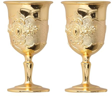 Nicear 2 Pcs Vintage Chalice Goblet Gold Glasses Glasses Embossed Cup For Communion Christmas And Anniversary