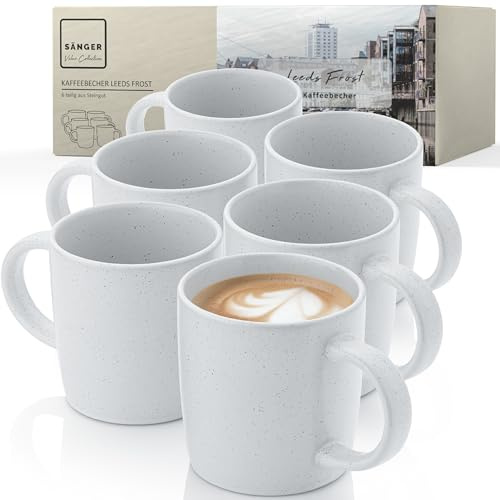 SÄNGER Leeds Frost | Kaffeebecher 6 teilig, Steingut Tassen Set für 6 Personen, Tassen, spülmaschinen- mikrowellenfest, Coffee Mug Teetasse, Kaffeetassen hellgrau 380 ml | VALUE COLLECTION