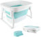 Baignoire Pliable avec Trou de Drainage Portable, Baignoire de Bain Autonome avec Tabouret de Bain pour Enfant, Baignoires sur Pieds en Plastique PP+TPE, Drainage Rapide (Bleu 74 * 51 * 42 cm)