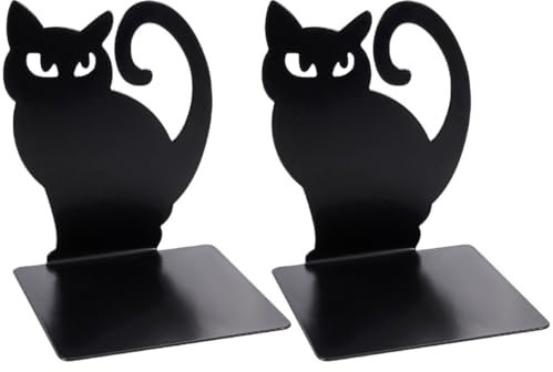 Lot de 2 serre-livres en métal motif chat noir - Décoration de bureau - Joli chat - Pour la maison, le bureau, la bibliothèque, l'école
