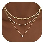WomenGifts Layered Gold Necklaces for Women, 14K Gold Plated Dainty Cute Pendant Necklace Jewelry Set, Chunky Stackable Cuban Chain Choker Collar, Trendy Waterproof Non Tarnish Jewelry Gift for Mom