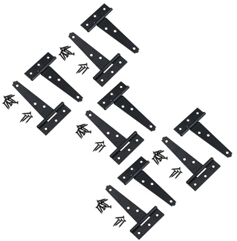4in / 102mm Heavy Duty T Tee Hinges for Shed + Garden Gates Black Finish 10pc