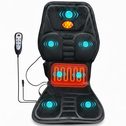 Massagematte mit Vibrations-und Wärme,Massagesitzauflage mit 9 Massageknoten und 9 Modi,Massageauflage für Sessel mit Vibration für Rücken und Nacken,Rückenmassagegerät mit Verstellbarer Lendenairbag