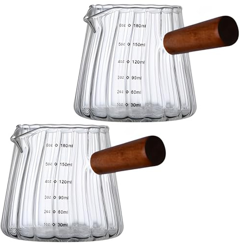 yeeplant 180 ml Kaffee-Schnapsglas mit Griff, 2 Stück Glas-Messbecher, 170 ml, dreifacher Krug mit Ausgießer, Messbecher, Glas für Barkeeper, Kaffeeliebhaber