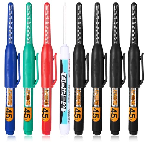 8 Pcs Long Head Deep Hole Marker Waterproof Marker Deep Reach Markers | Long Nib, Multi-purpose, Quick Dry, Colorful Carpenter Pen, 45mm Reach, Permanent Pen, for Bathroom, Woodworking, Decoration