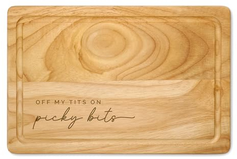 Funny Snack Board Picky Bits Wooden Chopping Board, Cheese & Charcuterie Gift, Humorous Kitchen Board for Food Lovers Perfect Mothers Day & Christmas (Script Font, Small)