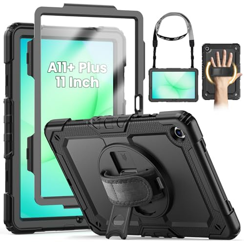 SEYMCY for Samsung Galaxy Tab A11+ Plus Case 11 Inch 2025 | Full Body Shockproof with Screen Protector, Rotating Hand Strap & Stand, Shoulder Strap for Samsung A11+ Tablet Case, Black