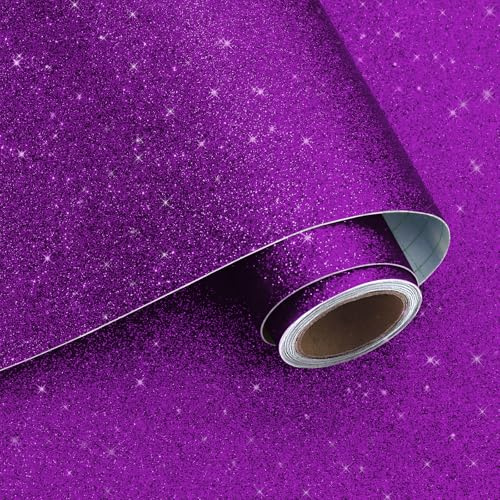 VaryPaper Deep Purple Glitter Peel and Stick Wallpaper 40cmx200cm Removable Glitter Sticky Back Plastic Purple Sparkle Wallpaper for Bedroom Bathroom Thick Lining Paper Cupboard Shelves Furniture Wrap