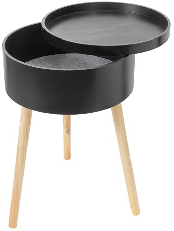 Bonetti Beistelltisch rund mit Stauraum und Tablett aus Holz | ca. Ø 38 x 59 cm | Skandinavisches Design | 3-Bein Tisch (schwarz)