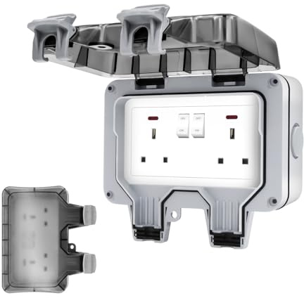 Double Outdoor Socket IP66 Rated | Anti-Theft Lockable Cover | -30°C Arctic-Proof | Perfect for Festivals, Sheds & Hot Tubs | Easy Mount