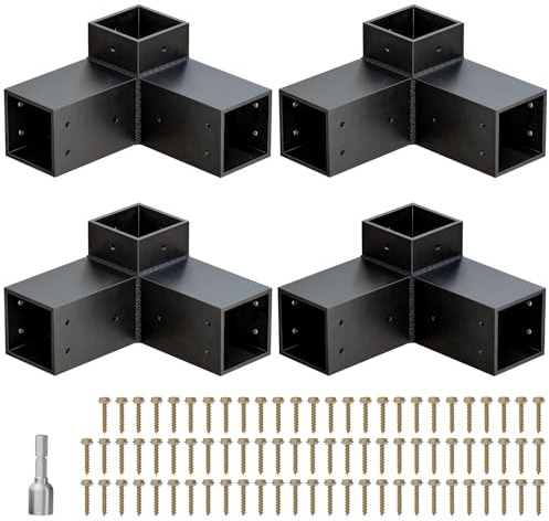 Pergola Brackets, Heavy Duty 3-Way Pergola Kit for 4x 4 (Actual 3.5 X 3.5) Lumber, 3-Way Right Angle Corner Bracket with Black Powder Coated, Gazebo Hardware for Patio Backyard Outdoor