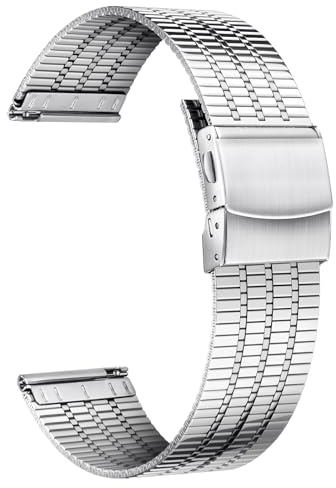 BINLUN Edelstahl Uhrenarmbänder, Ultradünne Metall Ersatzarmbänder für Männer und Frauen, 12/14/16/18/20/22mm(Silber,20mm)