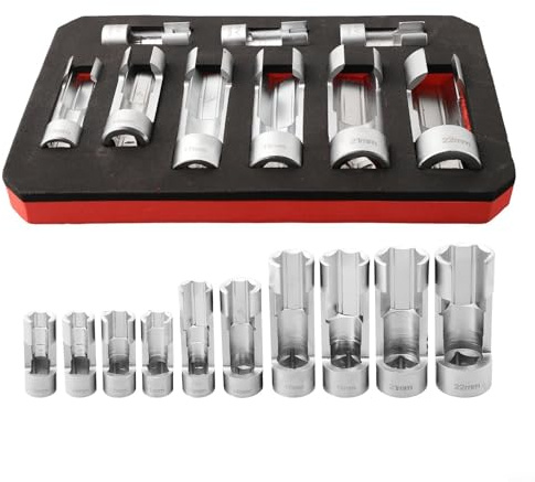 Durashmall Jeu de clés à douille pour injecteur diesel en acier au chrome vanadium de 10 mm à 22 mm Tailles 1 4 3 8 et 1 2 Entraînement pour connecteurs de tuyauterie ABS Maître Cylindre Diesel