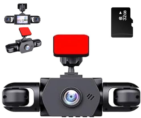 4K 4CH Wireless Dash Cam for Cars - Battery Powered 1080P Front & Cabin Camera with Rear View, Night Vision, 32GB Card, Parking Mode & Blind Spot Monitor (B+32GB Card)
