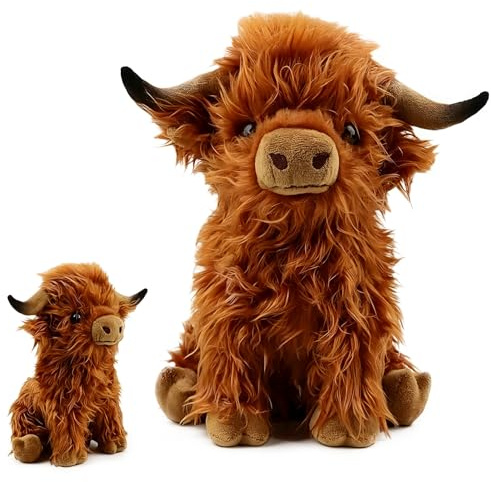 Hochlandrind Kuscheltier, 28cm, Niedlich Hochlandkuh Plüschtier, Highland Cow Kuscheltier, Realistische Kuh Plüschtier, Weich Und Detailreich, für Party, Geschenke zur Geburt Wohnraum Dekoration