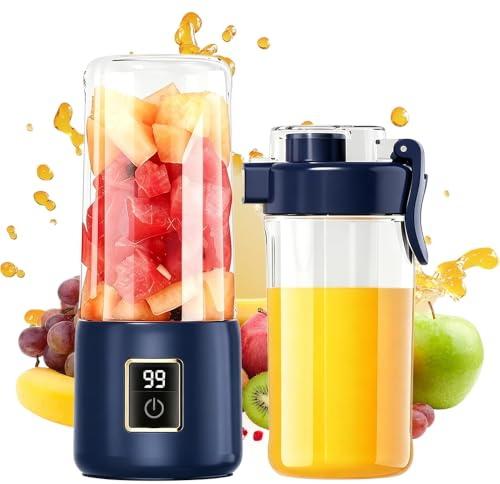 Portable Blender, USB Rechargeable Mini Bullet Blender with 500ml To Go Bottle and Travel Lid, Portable Blender Smoothie Make, Low Noise Personal Juicer Bottle for Fruits Shakes Home Office Outdoors