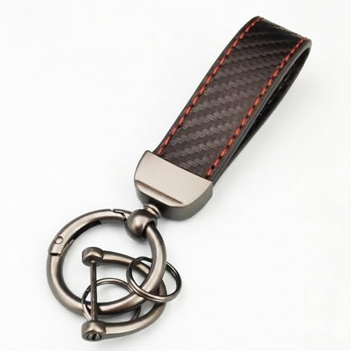 1pcs Car Key Ring for Toyota Camry Corolla Crown RAV4 Highland, D-Ring Fob Carbon Fiber Leather Keychain Men Women Metal Loop Holder Organizer Strap
