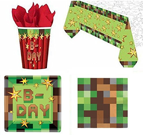 Boys 16 Guests TNT Party! Pixel Birthday Party Tableware Plates Cups Napkins Tablecover