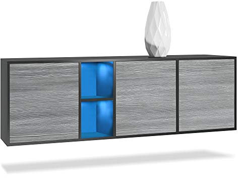 Vladon Kommode Cuba, Made in Germany, Schwarz matt/Avola-Anthrazit - Modernes Sideboard für Ihr Wohnbereich - (BxHxT) 182x53x35 cm