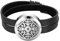 JewelryWe Schmuck Unisex Aroma Öl Diffusor Armband, Edelstahl Retro Blumen Muster Kreuz Aromatherapie Diffusor Locket Medaillon Lederarmband Armreif mit 6 Pads, Schwarz Silber