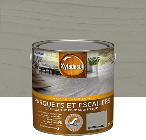 Xyladecor - Vitrificateur pour Sols Intérieurs en Bois Toutes Pièces - Parquets et Escaliers - Haute Résistance - Couleur : Satin Gris Tendance - Quantité : 2,5L - 5324771