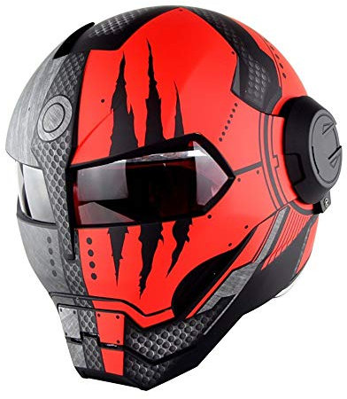 MTTKTTBD Personality Motorradhelm Integralhelm,Confortable Motocrosshelme Fullface Helm für Scooter Moped Cruiser Damen Herren,Iron Man Klapphelme mit Visier