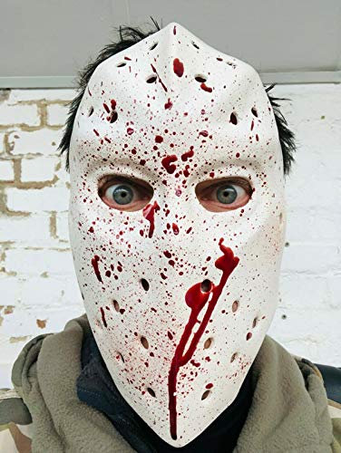 Rubber Johnnies Johnniesfx Latex-Hockey-Maske, Jason, gruselig, Filmrequisite, Halloween, Zubehör, Horror, Cosplay, Einheitsgröße, Kostüme, Freitag