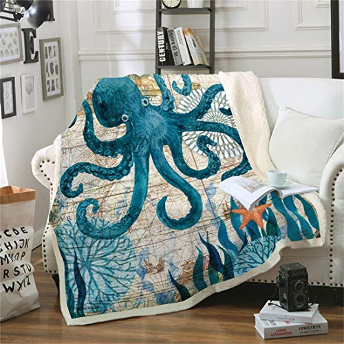 Morbuy Leichte Flanell Decke, 3D Kuscheldecke Sofadecke Bettüberwurf Erhältlich Decke Tagesdecke Decke für Sofa und Bett Falten-beständig Schmusedecke (150x200cm,Tintenfisch)