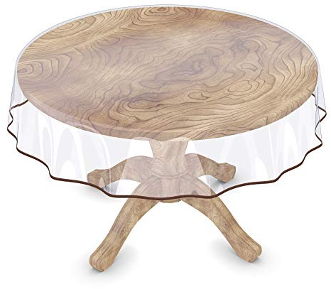ANRO Tischdecke Transparent abwaschbar Durchsichtig Folie mit Saum in Braun Rund 120cm 0,5mm Glasklar Tischfolie Tischschutz PVC Schutzdecke wasserabweisend