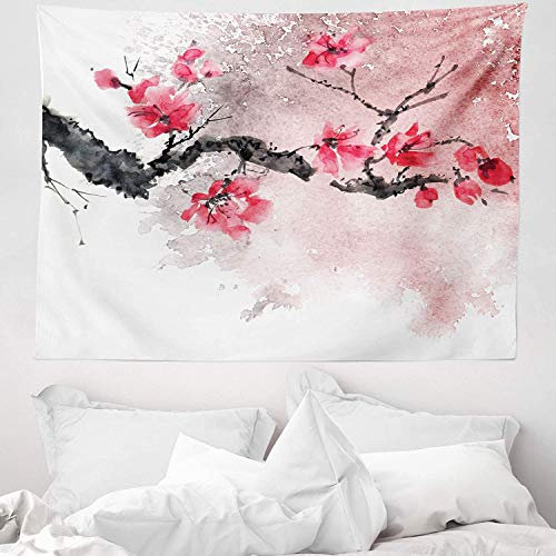 ABAKUHAUS Blumen Wandteppich, Aquarell-Blumenkunst aus Weiches Mikrofaser Stoff Waschbar ohne Verblassen Digitaldruck, 150 x 110 cm, Dunkle Koralle